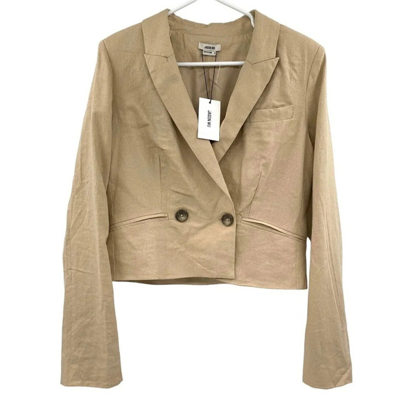 Jason Wu Women's Beige Cropped Blazer with Pockets Double Breasted Size M New